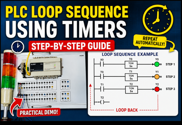 This is a full build-along tutorial that goes beyond the Bob Teaches Tech YouTube video. It covers the hardware, wiring, GX Works2 project setup, and explains each step of an automatic timer loop sequence on a Mitsubishi FX3U PLC