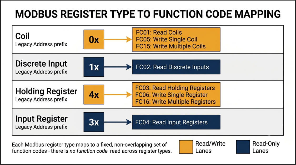 Modbus register types comparison table